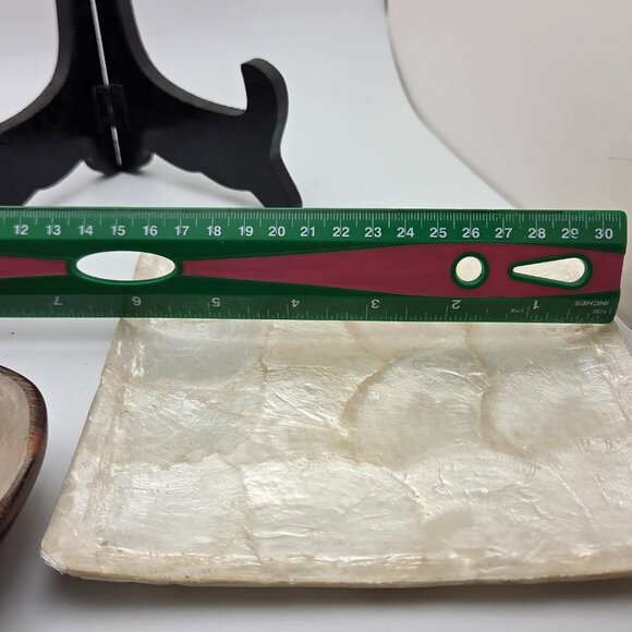 Vintage Capiz Shell Wood Bowls Fruit Shape with Capiz Square Tray - Picture 6 of 16